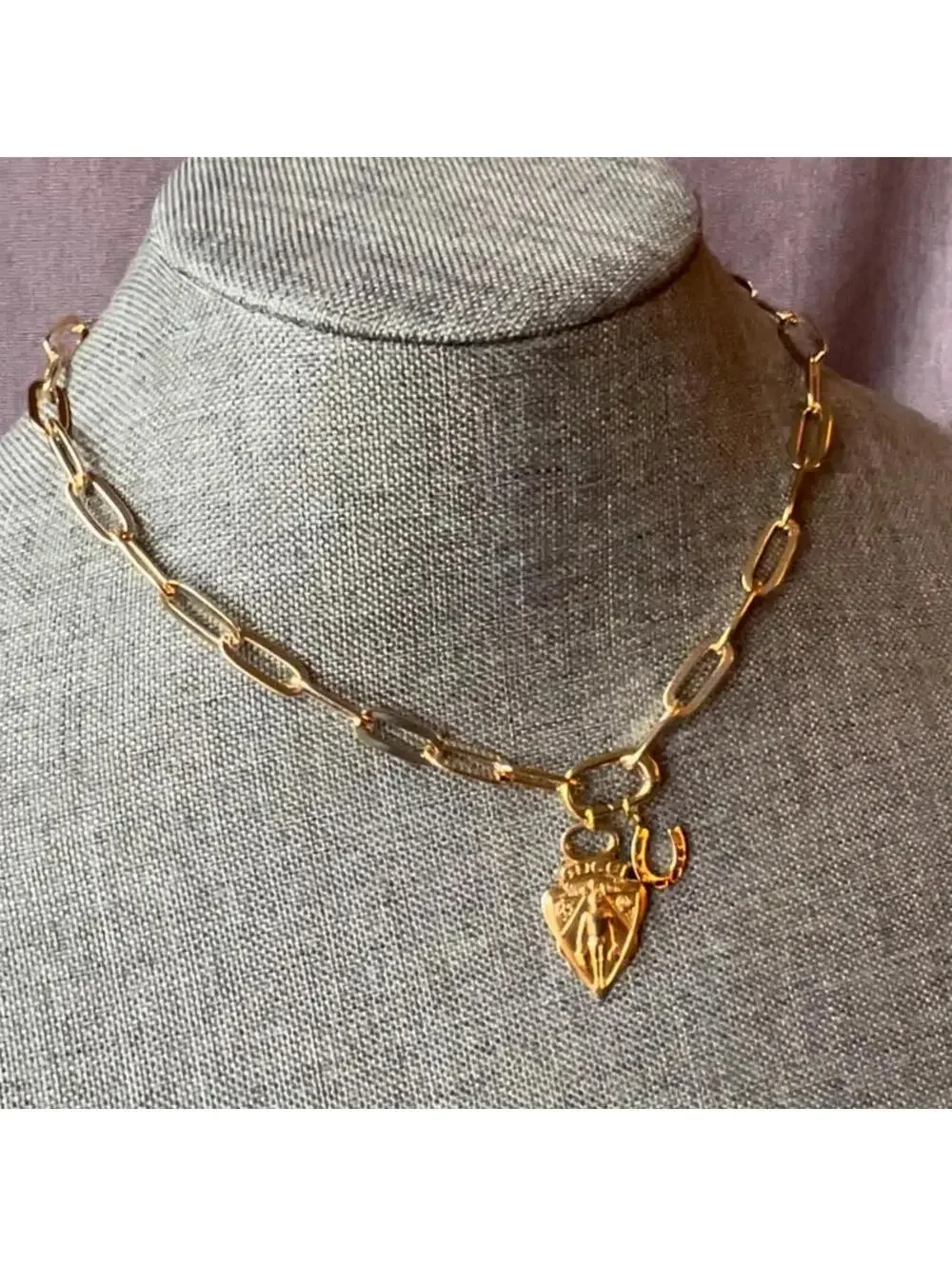 🆕 Vintage Gucci Charm 24k gold horse shoe Necklace Paperclip 925 Silver NWT - Picture 3 of 14